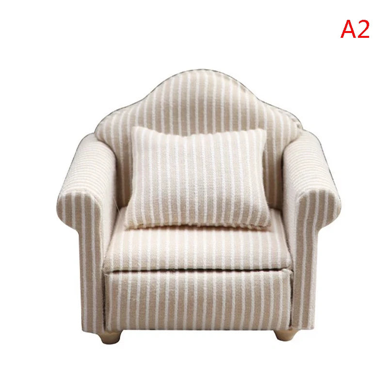 Beautiful Striped Dollhouse Sofa 1:12