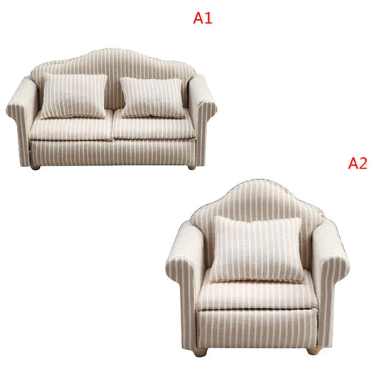 Beautiful Striped Dollhouse Sofa 1:12