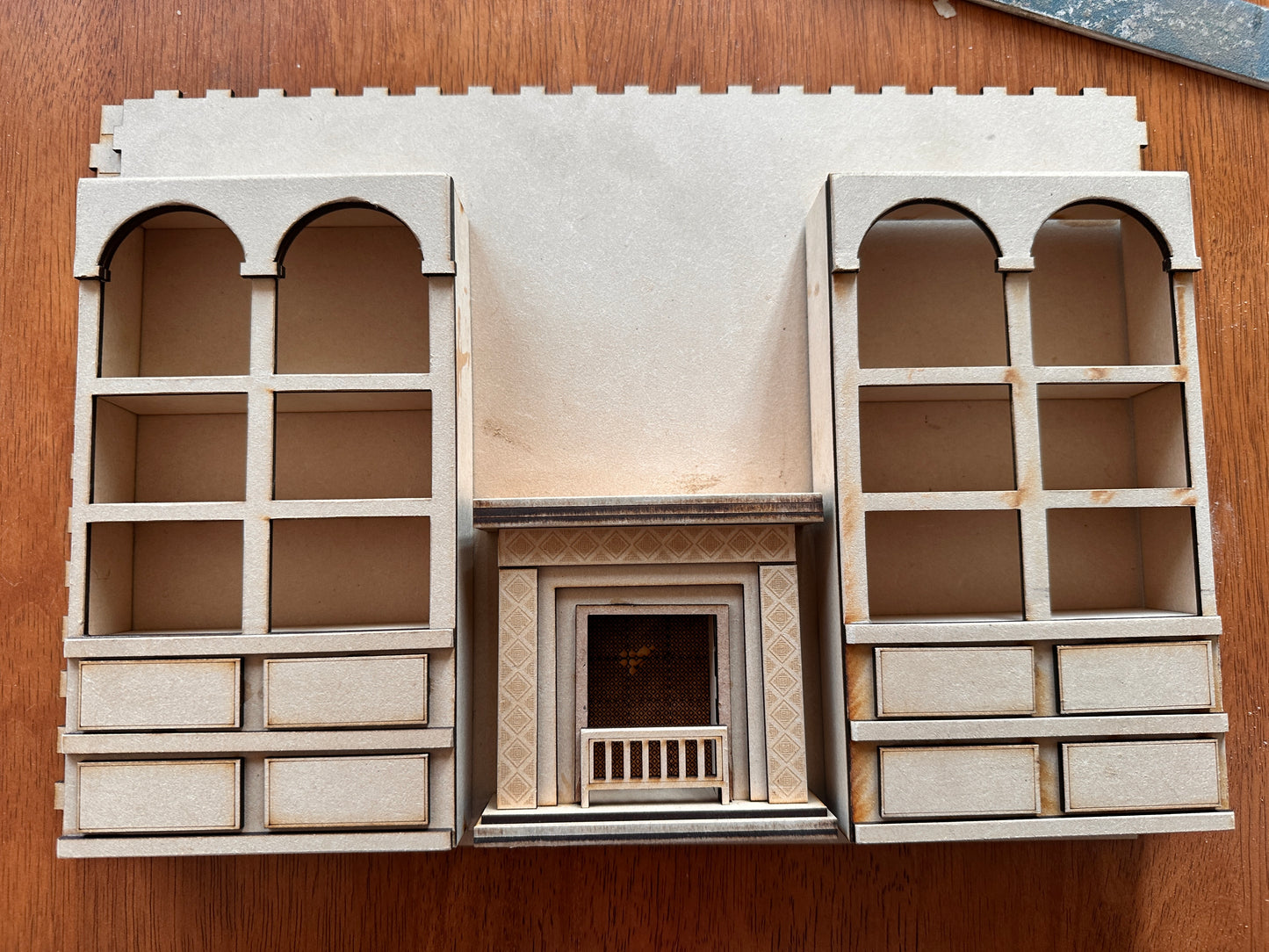 The Luxury Dining Room Package with Built in Fireplace and 2 Bookcases - 1:12 Room Box