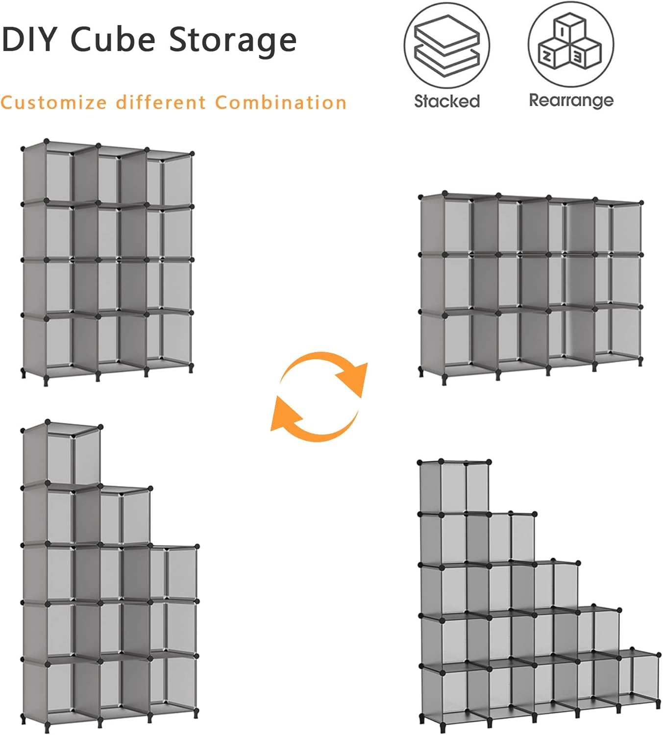 Stylish Grey Cube Storage Organizer - 12 Versatile Shelves for Home and Office