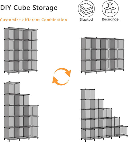 Stylish Grey Cube Storage Organizer - 12 Versatile Shelves for Home and Office