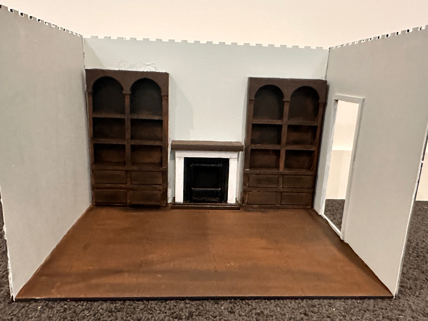 The Luxury Dining Room Package with Built in Fireplace and 2 Bookcases - 1:12 Room Box