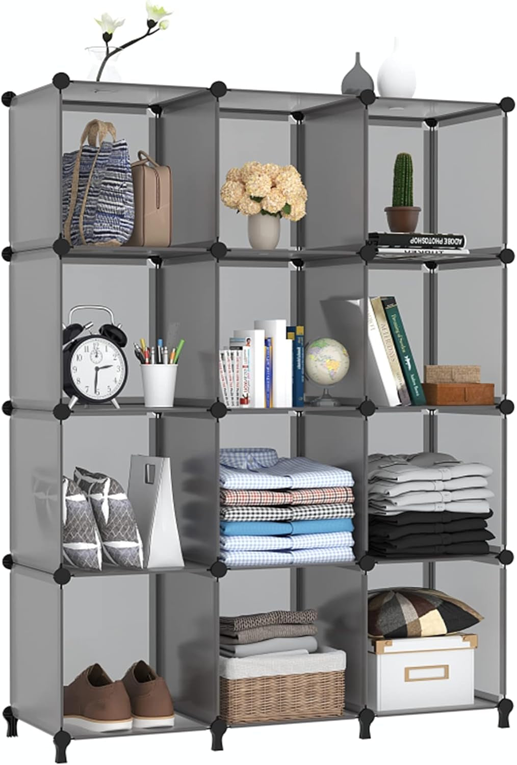 Stylish Grey Cube Storage Organizer - 12 Versatile Shelves for Home and Office
