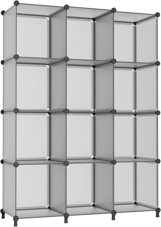 Stylish Grey Cube Storage Organizer - 12 Versatile Shelves for Home and Office