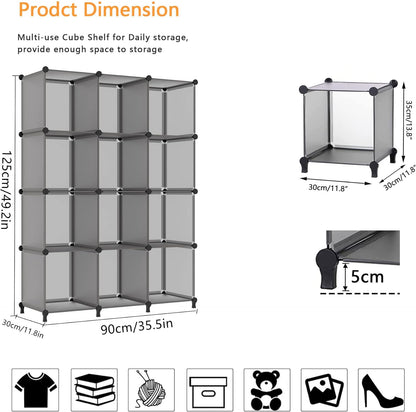 Stylish Grey Cube Storage Organizer - 12 Versatile Shelves for Home and Office