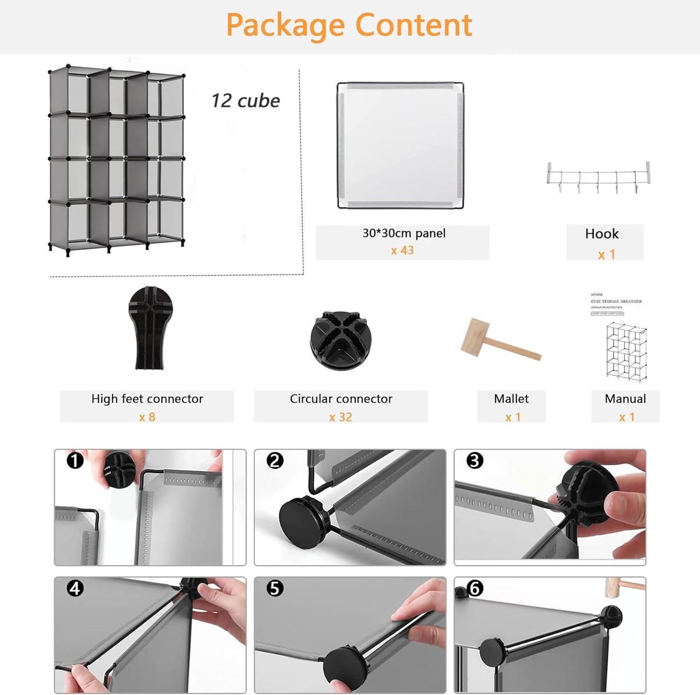 Stylish Grey Cube Storage Organizer - 12 Versatile Shelves for Home and Office