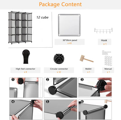 Stylish Grey Cube Storage Organizer - 12 Versatile Shelves for Home and Office