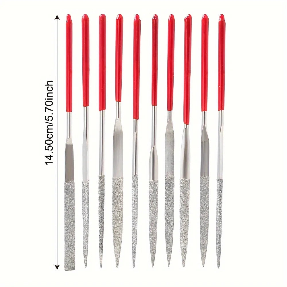 10-Piece Diamond Needle File Set for Precision Crafting - Perfect for Jewelry, Metal, Wood, and More!